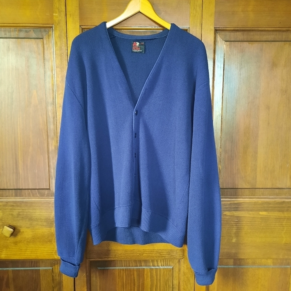 Vintage Arnold Palmer Navy Grandpa Style V-neck Knit Cardigan Sweater Size XXLT